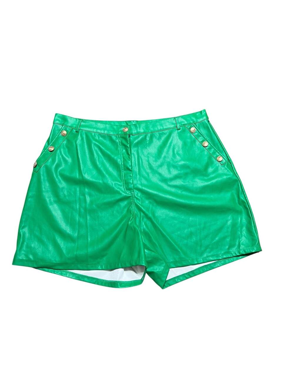 Jolie & Joy Faux Leather High-Waisted Green Shorts with Gold Buttons